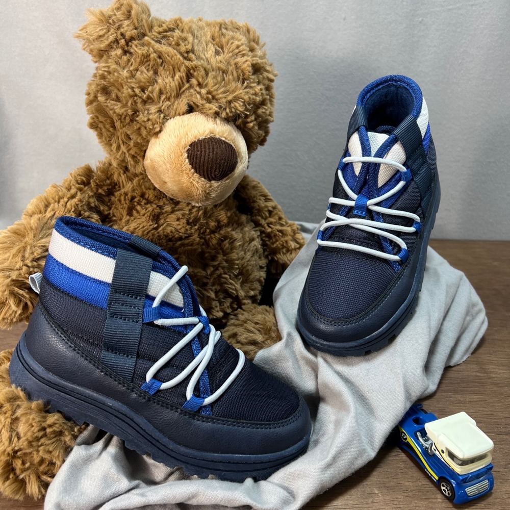 Carter's Kids Blue & Navy Fallon Boots Size 11M Elastic Lace Puffer Winter Shoes